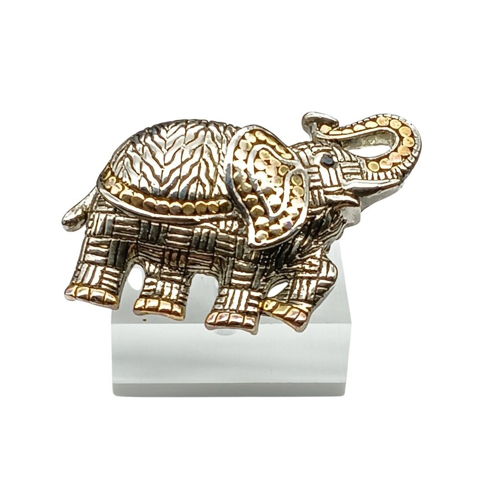 Vintage Elephant Brooch Pin in Two-Tone Metal